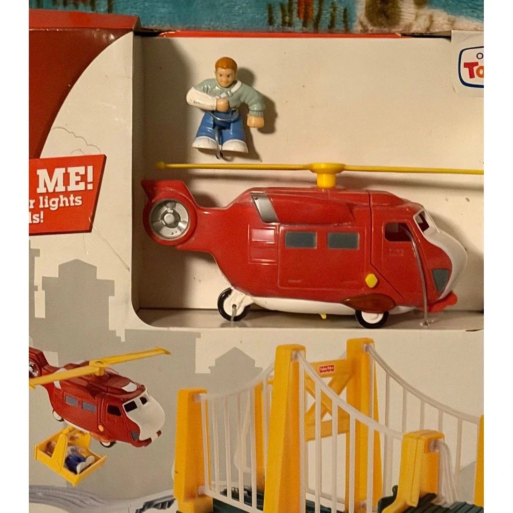 Fisher Price GeoTrax Bridge & Helicopter Toys R Us Exclusive Red Rescue Set